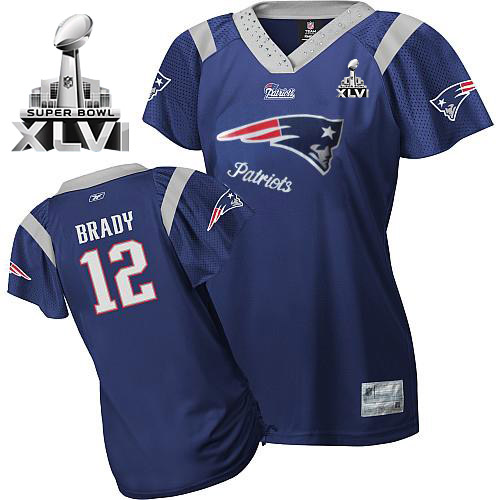 Patriots #12 Tom Brady Blue 2011 Women's Field Flirt Super Bowl XLVI Stitched NFL Jersey